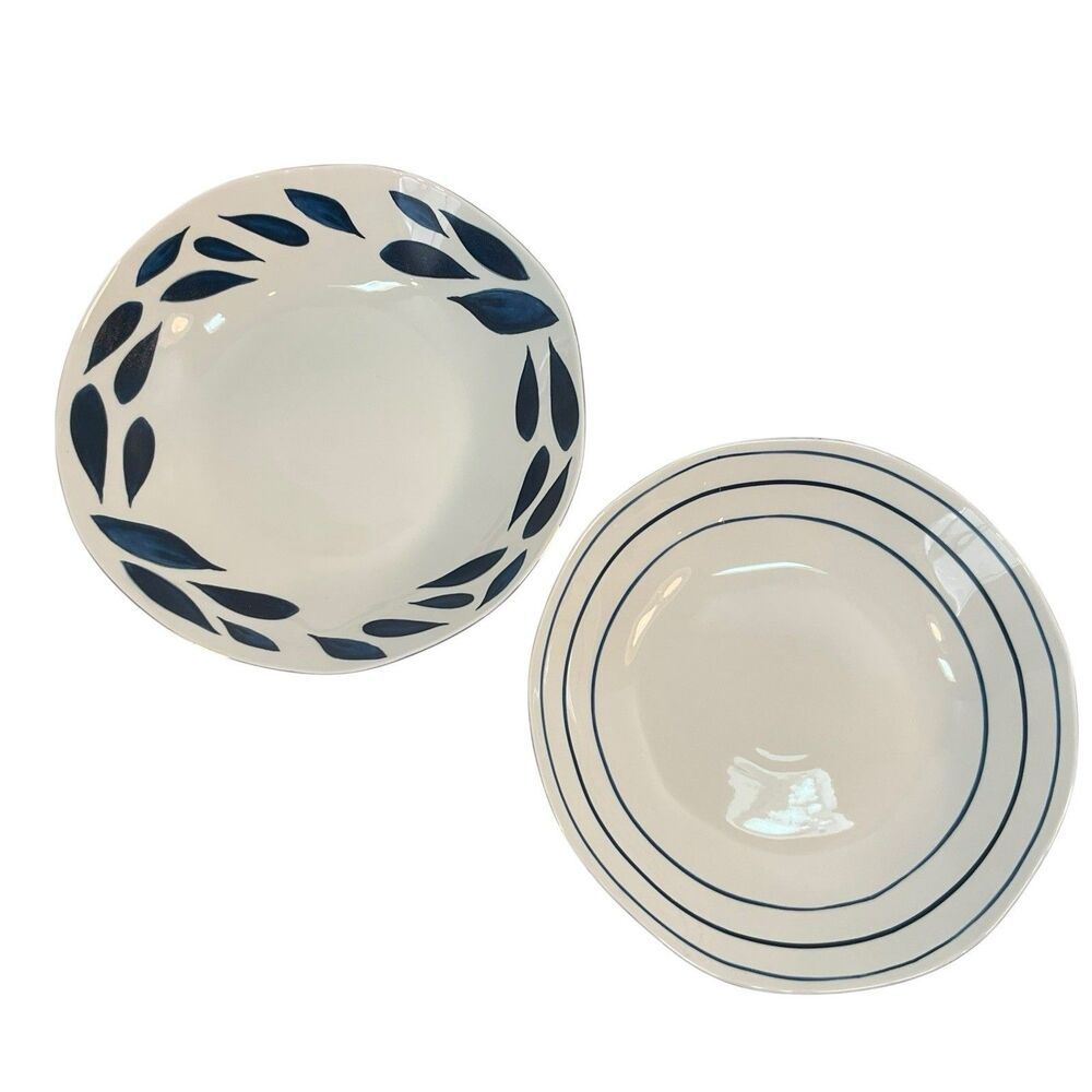 Lenox China BLUE BAY Pasta Serving Bowl 10” Blue White Set Of 2 New W/O Box